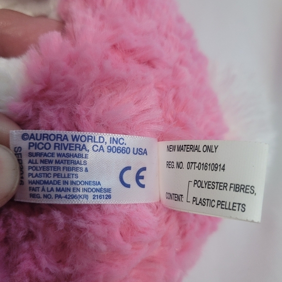 Aurora Jelly Roll Tulip Bean Bag Bunny Plush Pink White - Picture 6 of 7